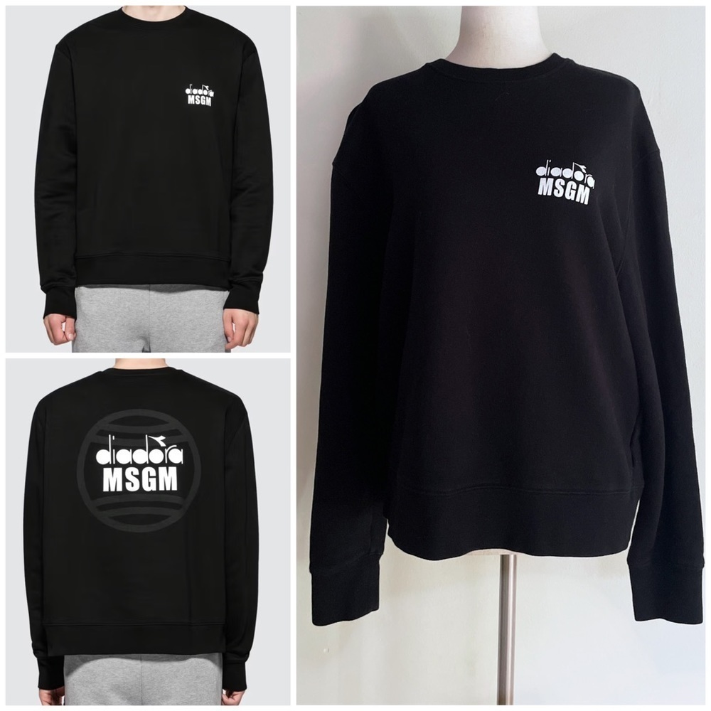 MSGM x DIADORA Block Letters Logo Classic Crewneck Unisex Black Sweatshirt​​​​​